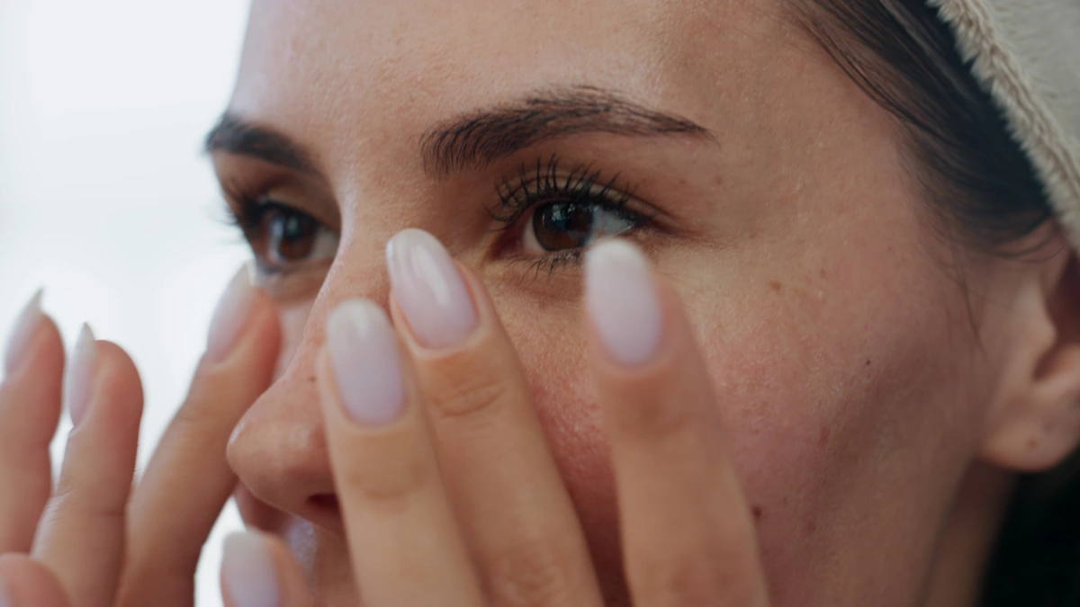 Une femme qui applique anti-cerne avec les doigts